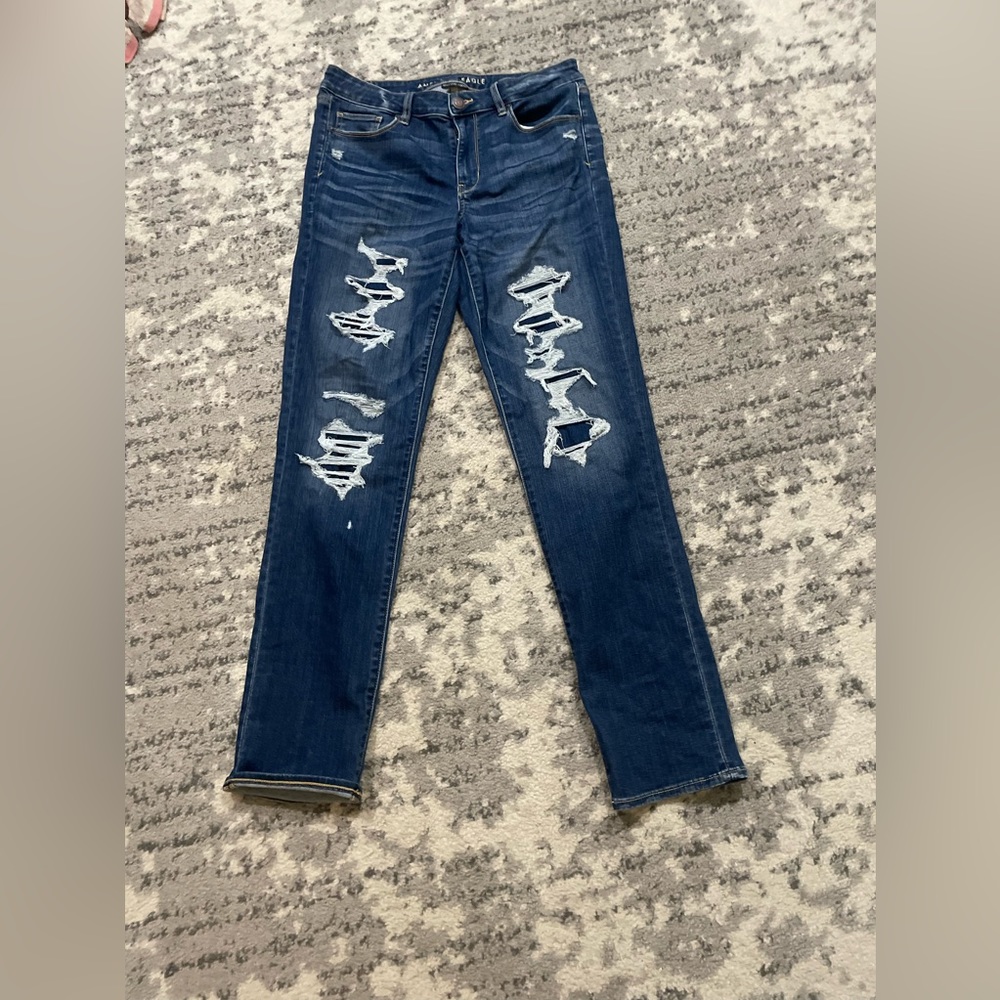 American Eagle 14 extra long patched jeans